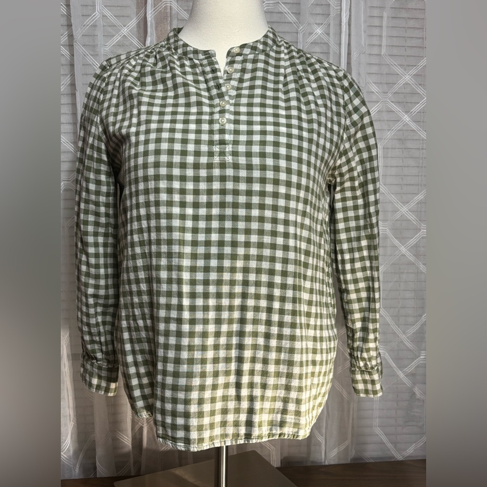Style & Co XXL Green/White Checkered Blouse Long sleeve 26”p2p 29”L Nice!